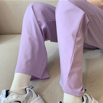 Vabaaja Püksid Naiste Ulzzang Stiilne Pure Purple Lahti Office Lady Pikkade Pükste Kõrge Vöökoht Suvel Lai Jalg Must Mood Vintage Capris