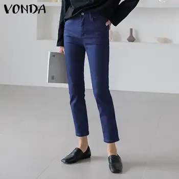 Vabaaja Püksid Naiste'High Pükste Vöökoha VONDA 2021 Naine Pliiats Püksid Elegantne Office Pantalons Pluss Suurus Pikkade Pükste