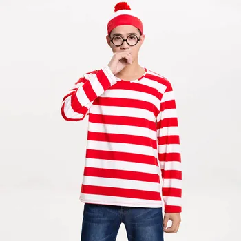 Vanem-Laps, Kus on Wally Kostüüm Waldo Raamat Nädalal Fancy Dress Komplekt Triibuga Särk, Müts, Prillid Komplekt