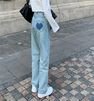 Vangull Südame-kujuline Denim Püksid Naiste 2020. aasta Uus Kõrge Vöökoht Sirge Lahti Teksad INS Street Style, Mood Pehmest Teksariidest Püksid