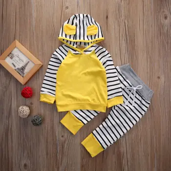 Vastsündinud Baby Väikelapse Poiss, Tüdruk Riiete Komplekt Triibuline Kapuutsiga Pusa Ja Pikad Püksid Varustus 2tk Komplekt Riideid