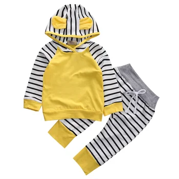 Vastsündinud Baby Väikelapse Poiss, Tüdruk Riiete Komplekt Triibuline Kapuutsiga Pusa Ja Pikad Püksid Varustus 2tk Komplekt Riideid