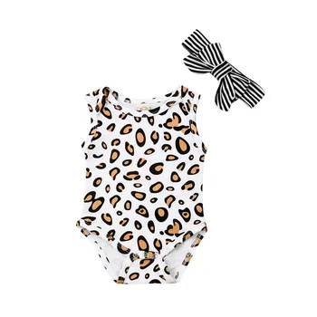 Vastsündinud Väikelapse Beebi Poistele Tüdrukute riided Leopard printida ümber kaela Bodysuit vibu triibuline Peapael 2pc puuvill Varustus