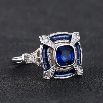 Vintage Loodud Sapphire Tsirkoon Ringi 925 Sterling Hõbe Trahvi Ehteid Sinine Gemstone Rõngad Naiste Tilk Laevandus