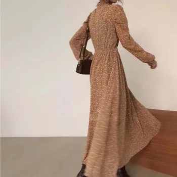 Vintage Õie Printida Laterna Varruka Naiste Kleit 2021 Kevad Sügis Pool Kleit Naiste Vabaaja Kõrge Vöökoht Pikk Kleit Rüü Vestidos