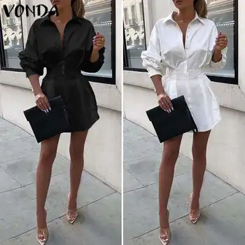 VONDA Office Daamid Kleit Suvel Sundress Särk Naistele Vintage Turn-down Pikk Särgid Casual Kleit Pluss Suurus Vestido
