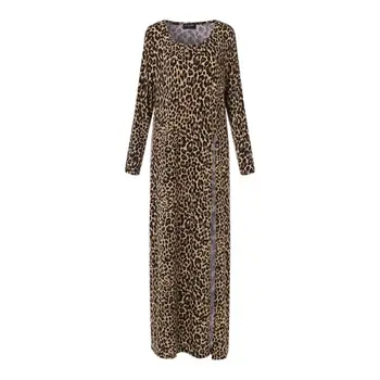 VONDA Pluss Suurus Naised Leopard Printida Kleit 2021 Sügisel Seksikas Lõhik Klubi Partei Maxi Kleidid Vabaaja Lahtised Pikad Varrukad O Kaela Vestido