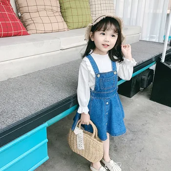 VYU Suvel Uus Jaapani Stiilis Tüdruk Rihm Kleit Baby Armas Armas Denim Lapsed Tüdrukud Dress Tunked teise lapse Imiku Teksad Vestido