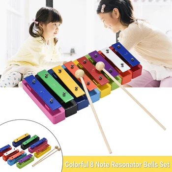 Värvikas 8 Märkus Glockenspiel Resonaatori Kellad Set Löökpillid Muusikaline Haridus Õpetamise Vahend Mänguasjade 2 Mallets Baby