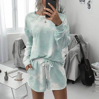 Värvikas Sleepwear Naiste Uus Kodu Kanda Kaks Tükki Printida Naine Pajama Komplekt Fashion Tie-dye Nightwear Magada Alt Nightgowns