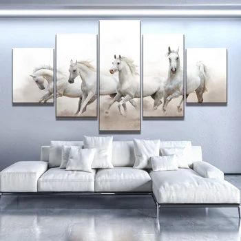 Wall Art Lõuend Maalid 5 tk HD Prindi Suure Hobuse Töötab Loomade Kodu, Kaunistused Wall Decor Kunsti