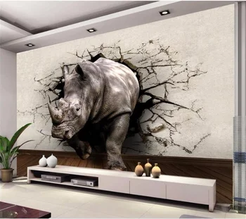 Wellyu Kohandatud suur pannoo 3d tapeet nostalgiline retro rhino ruumiline seinamaal taustapildina läbi seina