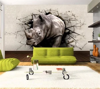 Wellyu Kohandatud suur pannoo 3d tapeet nostalgiline retro rhino ruumiline seinamaal taustapildina läbi seina