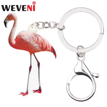 WEVENI Akrüül-Roosa Flamingo Lind, Võti Ketid Võtmehoidjad Omanik Mood Loomade Ehted Naistele Tüdrukud Kott Auto Rahakott Ripats Kingitus