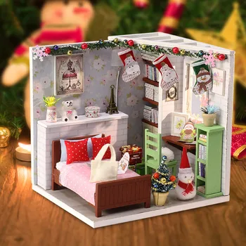 WINCOTEK Diy Puidust Nukumaja Komplektid Christmas Mini Mööbel Diy Kääbus 3D Puidust Miniaturas Nukumaja Mänguasjad Lastele Kingitus