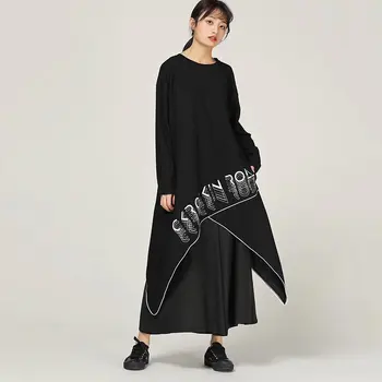 XITAO Ebaregulaarne Prindi Kirja Kleit Naiste Korea Fashion 2019 aasta Sügisel Segast O Kaela Tasku Elegantne Jumalanna Fan Kleit WLD2449