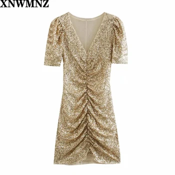 XNWMNZ za V Kaela Kleidid Naiste Mood Slim Kuldne Ehitud Murra Kleit Naiste Elegantne, Seksikas Mantel Mini Kleidid Daamid Naine