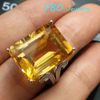 YBO, Ristkülik suur ring looduslik Brasiilia tsitriin gem 15*20mm 26.ct aastal 925 sterling hõbe koos 18k valge kuld lihtne elegnat ringi