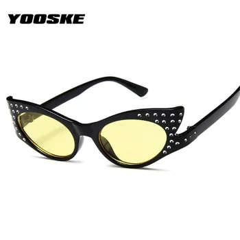 YOOSKE Trendikas Cat Eye Päikeseprillid Naistele Luruxy Brändi Disaini Rhinestone Sun Prillid Mood Kujuline päikeseprillide läätsesid Naine, Prillid UV400