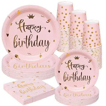 Ystävänpäivä pulmad dekoratsioon taldrik cup salvrätik beebi dušš lauanõud roosa tüdruk, palju õnne sünnipäevaks tõusis kulla poole tarvikud