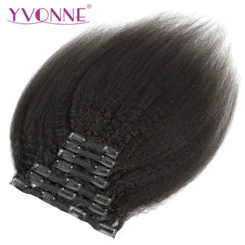 YVONNE Krussis Sirge Clip In Human Hair Extensions Brasiilia Virgin Juuste Loomulik Värv 7 Tükki/set 120g