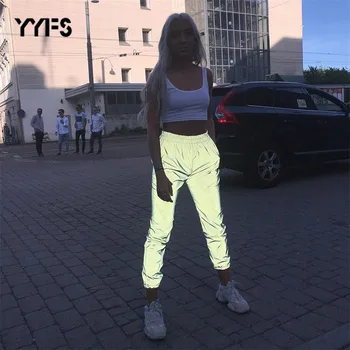 YYFS flash peegeldav jogger püksid 2020. aasta sügisel naiste Hip-Hop Tantsu Show Poole Öö vabaaja hall tahke streetwear püksid mujer