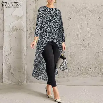 ZANZEA 2021 Seksikas Naiste Ebaregulaarne Särgid Leopard Printida Mini Vestidos Vabaaja Pluusid Tuunika Tops Pluss Suurus Chemisers Mujer Blusas