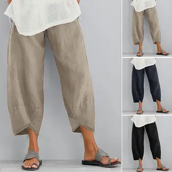 ZANZEA Pluss Suurus Naiste Püksid Lady Tahke Asümmeetrilised Pikad Püksid Naiste Vabaaja Taskud Elastne Vöökoht Püksid Lai Jalg Streetwear