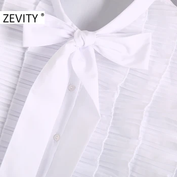Zevity naiste mood vibu krae vajutage plisseeritud ruffles vabaaja smock stiilne pluus daamid poplin roupas femininas särgid, topid LS7253