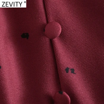 Zevity Uus 2021 Naiste Sweet V-Kaelusel Pits Üles Prindi Pleats Mini Kleit Naiste Pikad Varrukad Casual Šikk Vestido Daamid Rõivad DS4958