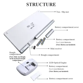 Zienstar Ultra Õhuke 2.4 G Wireless Klaviatuur, Hiir Combo USB Vastuvõtja Macbook,Arvuti, PC,Laptop ,TV BOX ja Smart TV