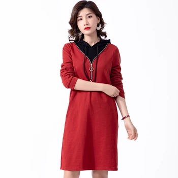 Zip up liiga topp naiste dressipluus Punane puuvillane korea hupparit pikad varrukad hoody tasku pluss suurus xxl 3xl 4xl 5xl 6xl