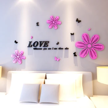 Õnnelik flower 3D Akrüül seina kleebised elutuba, magamistuba TV taustaks Romantiline seina kaunistused