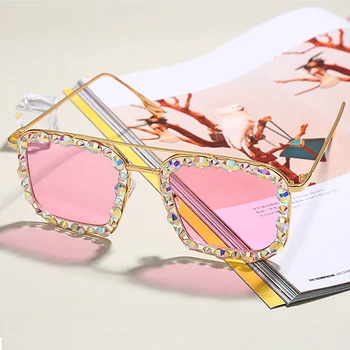 Ülegabariidiliste Square Diamond Päikeseprillid Naistele 2020 Värvikas Luxury Crystal Punk Päikeseprillid Daamid Prillid Mood Rhinestone okulary