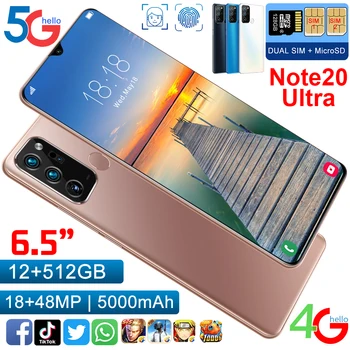 Ülemaailmne Nutitelefoni Sõrmejälje Note20U tra 65Inch Mobiiltelefoni Android10 12G 512G 5000mAh 48MPCellphones Dual SIM Laos